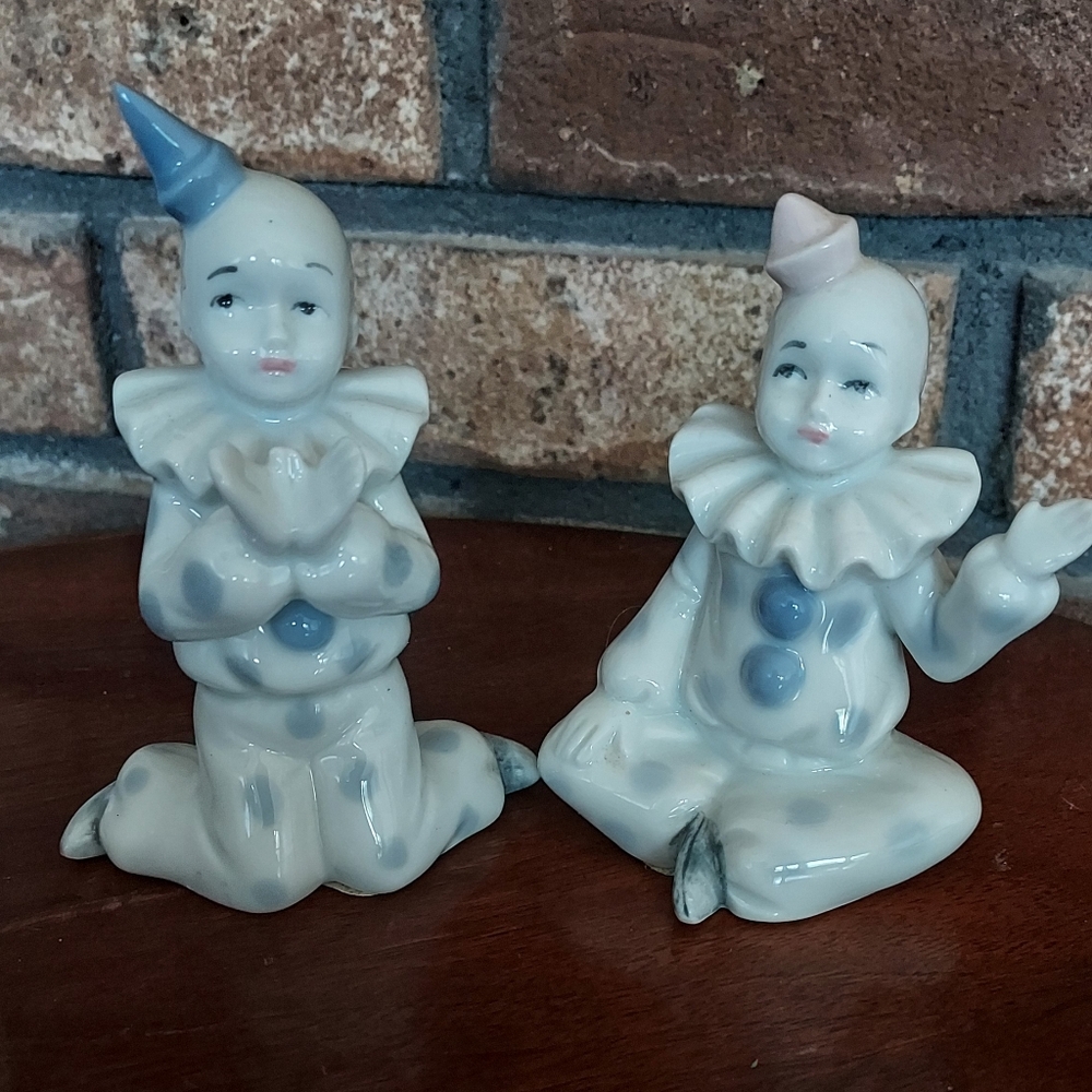 Two Vintage Clown Porcelain Figurines RB Florist Quality made in Japan
